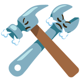 hammer and wrench and face with steam from nose