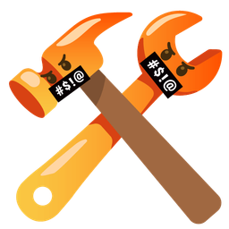 hammer and wrench and face with symbols on mouth