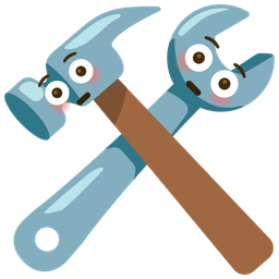 hammer and wrench and flushed face