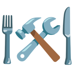 hammer and wrench and fork and knife with plate