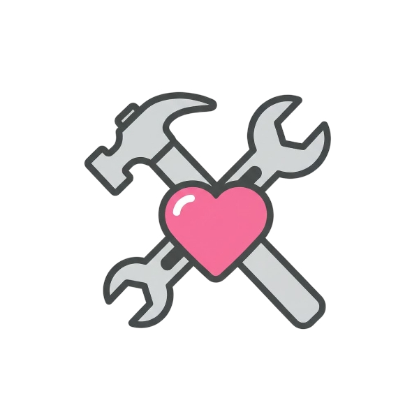 Hammer and wrench and Pink heart