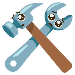 hammer and wrench and pleading face