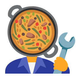 hammer and wrench and shallow pan of food