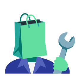 hammer and wrench and shopping bags