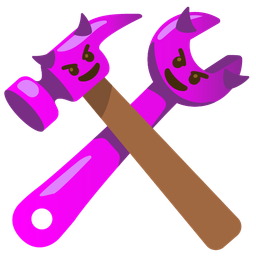 hammer and wrench and smiling face with horns