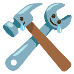 Hammer and wrench and Smiling face with tear