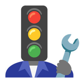 hammer and wrench and vertical traffic light