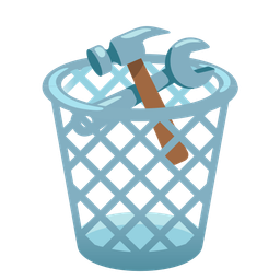 hammer and wrench and wastebasket