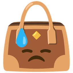 handbag and downcast face with sweat