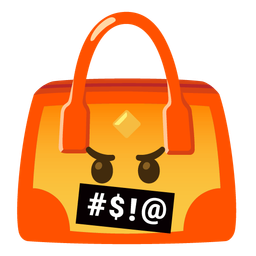 handbag and face with symbols on mouth