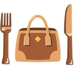 handbag and fork and knife with plate