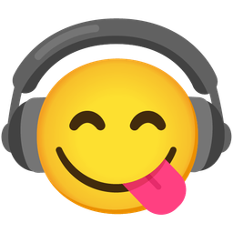 Headphone and Face savoring food