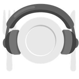Headphone and Fork and knife with plate