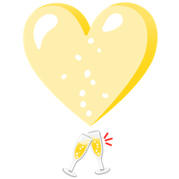 heart exclamation and clinking glasses