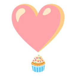 heart exclamation and cupcake