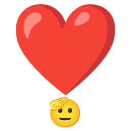 heart exclamation and saluting face
