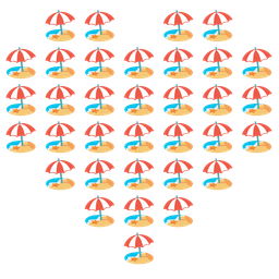 heart suit and beach with umbrella