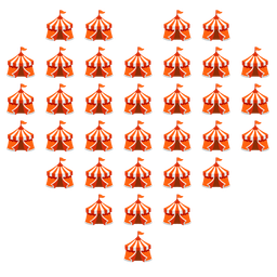 heart suit and circus tent