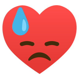 heart suit and downcast face with sweat