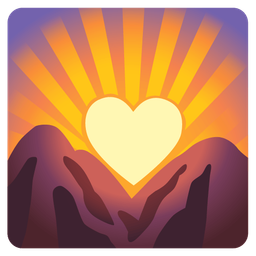 heart suit and sunrise over mountains