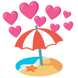 heart with arrow and beach with umbrella