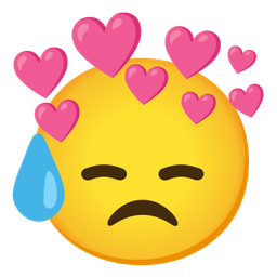 heart with arrow and downcast face with sweat