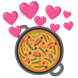 heart with arrow and shallow pan of food