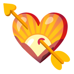 heart with arrow and sunrise over mountains
