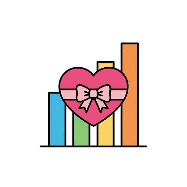 Heart with ribbon and Bar chart