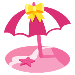 heart with ribbon and beach with umbrella
