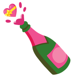 heart with ribbon and bottle with popping cork