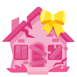 heart with ribbon and derelict house