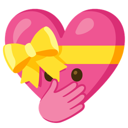 heart with ribbon and face with open eyes and hand over mouth