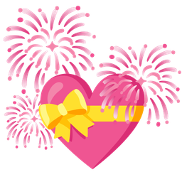 heart with ribbon and fireworks