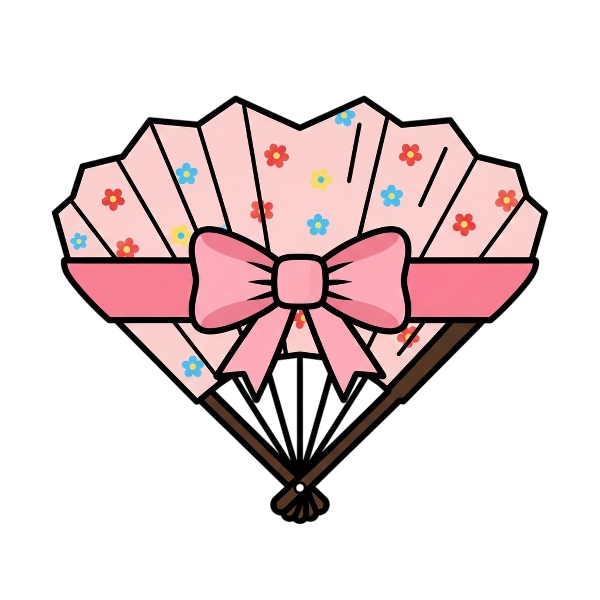 Heart with ribbon and Folding hand fan
