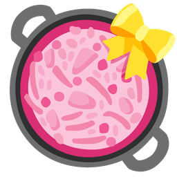 heart with ribbon and shallow pan of food