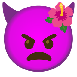 hibiscus and angry face with horns