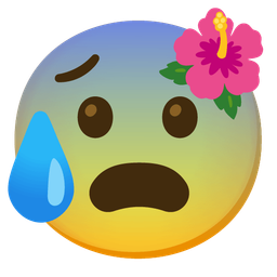 hibiscus and anxious face with sweat
