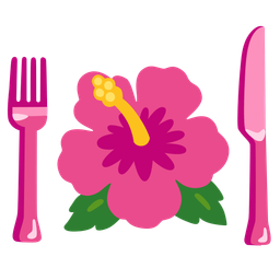 hibiscus and fork and knife with plate