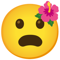hibiscus and frowning face with open mouth