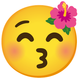 Hibiscus and Kissing face with closed eyes