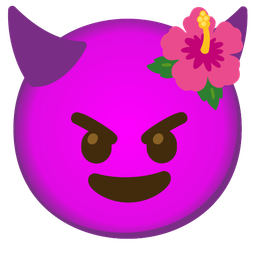 hibiscus and smiling face with horns