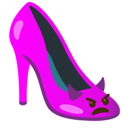 high-heeled shoe and angry face with horns