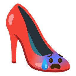 high-heeled shoe and anxious face with sweat