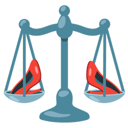 high-heeled shoe and balance scale