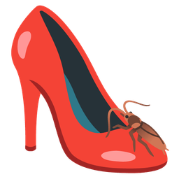 high-heeled shoe and cockroach