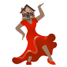 high-heeled shoe and derelict house