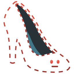 high-heeled shoe and dotted line face
