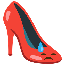 high-heeled shoe and downcast face with sweat