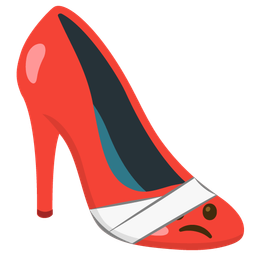 high-heeled shoe and face with head-bandage